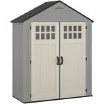 BMS6312D Everett 6' X 3' Heavy-Duty Resin Outdoor Pad-Lockable Double Doors and Windows All-Weather Shed for Yard Storag