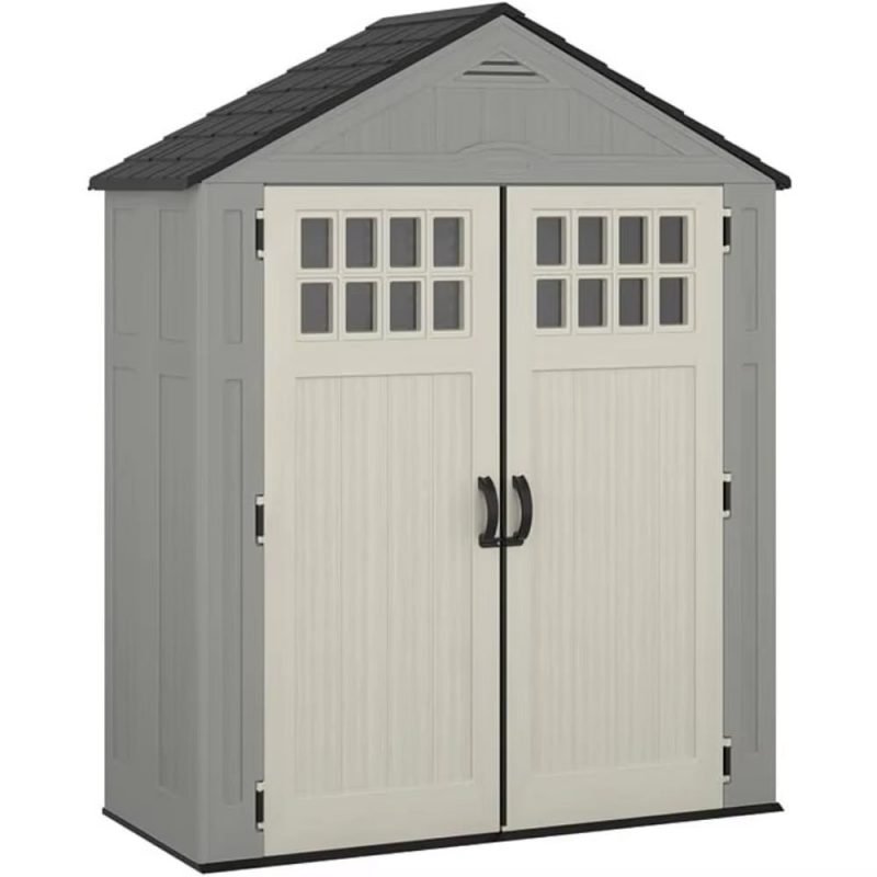 BMS6312D Everett 6' X 3' Heavy-Duty Resin Outdoor Pad-Lockable Double Doors and Windows All-Weather Shed for Yard Storag