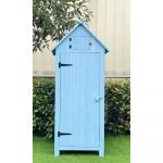 Durable Waterproof Outdoor Vertical Storage Shed with Lockable Door Shelves Loft Garden Tool Organizer 8.7Cuft Wood Construction