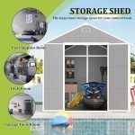 Outdoor Resin Storage Shed, 8X8 FT Plastic Waterproof Storage Sheds with Floor, Window, Lockable Doors and Vents, Garden Shed