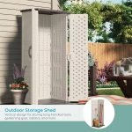 Vertical Outdoor Storage Shed with Reinforced Floor, Lockable Double Doors, All-Weather Construction, and Multi-Wall Panels,