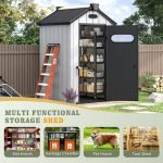 Weatherproof Outdoor Plastic Storage Shed with Floor Air Vents Windows Skylights Lockable Doors Patio 4X4 FT Resin Storage Shed