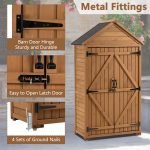 Outdoor Storage Cabinet, Garden Wood Tool Shed, outside Wooden Shed Closet with Shelves and Latch for Yard