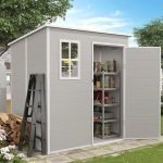 Outdoor Storage Shed, 6X6 FT Resin Shed with Floor and Lockable Door, Window & Vents, Tool Sheds & Outdoor Storage