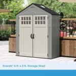 BMS6312D Everett 6' X 3' Heavy-Duty Resin Outdoor Pad-Lockable Double Doors and Windows All-Weather Shed for Yard Storag