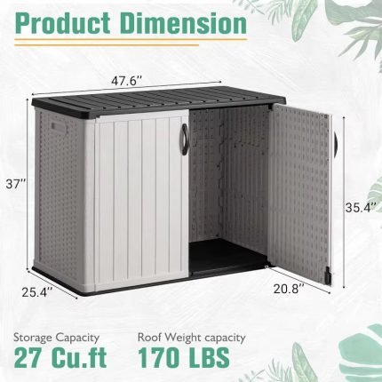 Outdoor Horizontal Storage Sheds 27 Cu.Ft Resin Large Storaged Box Weather Resistance, without Shelf, Easy to Assemble