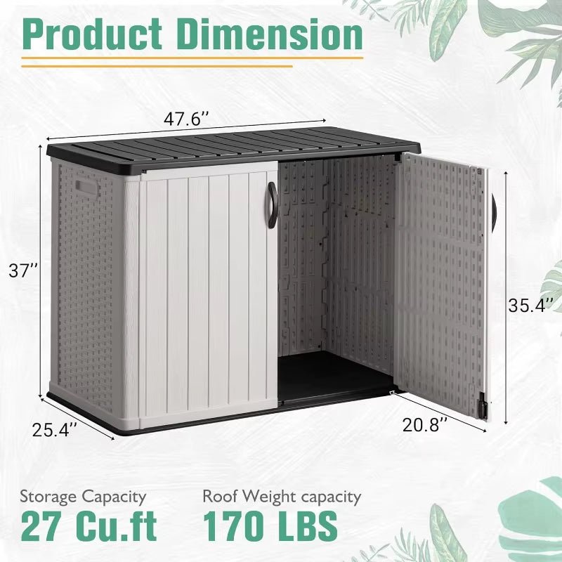 Outdoor Horizontal Storage Sheds 27 Cu.Ft Resin Large Storaged Box Weather Resistance, without Shelf, Easy to Assemble