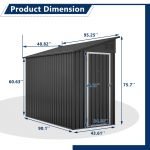 Storage Shed 4 * 8 FT Lean to Shed Metal Sheds & Outdoor Storage Cabinet Lockable Tool Organization Bike Mower Shed Portable Out