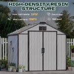 8 X 6 FT Resin Outdoor Storage Shed with Floor, Outdoor Storage Tool Shed with Windows and Lockable Door, Resin Garden Shed