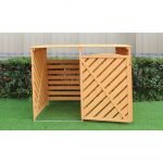 Outdoor Wooden Trash Bin and Recycling Storage Shed Durable Garden Waste Solution with Double Doors and Locking Latch