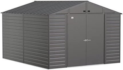 Arrow Select 10′ x 12′ Outdoor Lockable Steel Storage Shed Building, Charcoal image 0